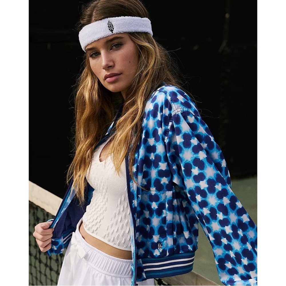 Free People Blue and White Bomber Jacket